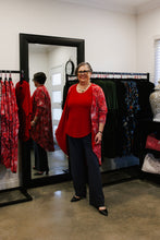 Load image into Gallery viewer, AMARIS Longline Jacket in Red Flora, Lined in Red Allure