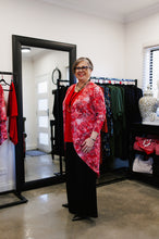 Load image into Gallery viewer, AMARIS Longline Jacket in Red Flora, Lined in Red Allure