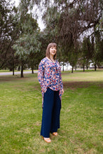 Load image into Gallery viewer, LUCIA Shaped Top in Navy Autumn Leaves