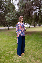 Load image into Gallery viewer, AMARIS Longline Jacket in Navy Autumn Leaves