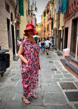Load image into Gallery viewer, ATHENA Grecian Dress in Blurred Roses Silk