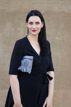 Load image into Gallery viewer, Ruffle Clutch in Soft Black Linen