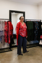 Load image into Gallery viewer, AMARIS Longline Jacket in Red Flora, Lined in Red Allure
