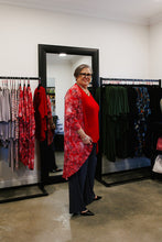 Load image into Gallery viewer, AMARIS Longline Jacket in Red Flora, Lined in Red Allure
