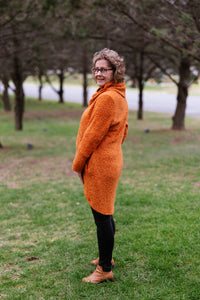 JANESSA Reversible Scarf in Orange Wool Blend Boucle with Taupe