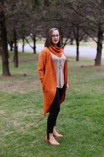 Load image into Gallery viewer, JANESSA Reversible Scarf in Orange Wool Blend Boucle with Taupe
